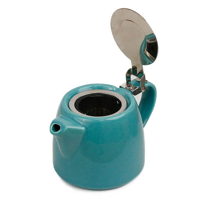 loose leaf tea pot with infuser with lid open