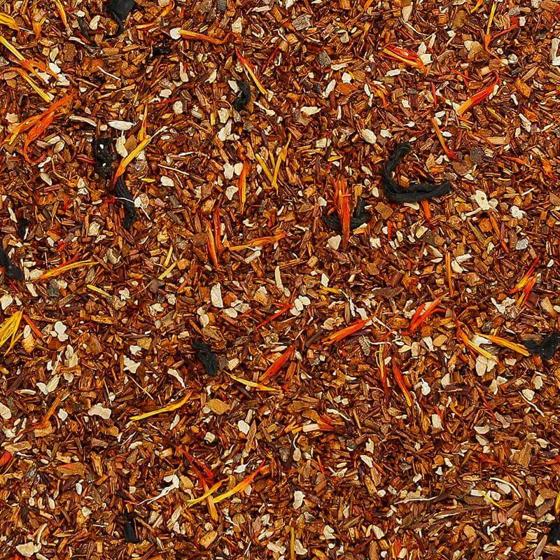 whisky tea flat lay of loose leaf rooibos tea